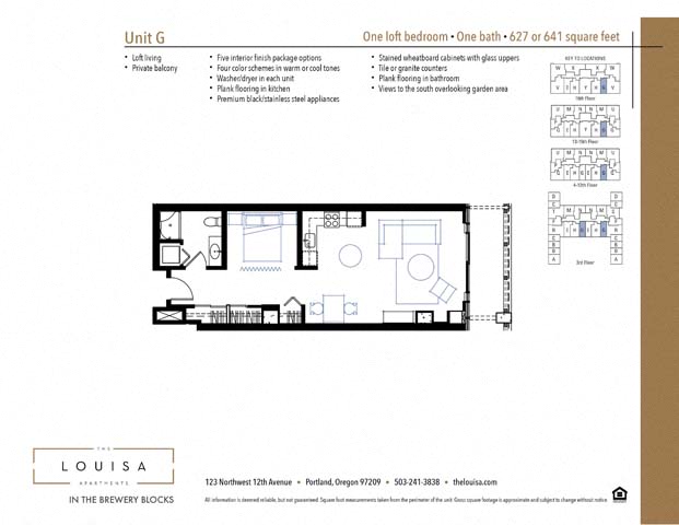 Studio G Floor Plan at The Louisa Apartments in Portland, Oregon